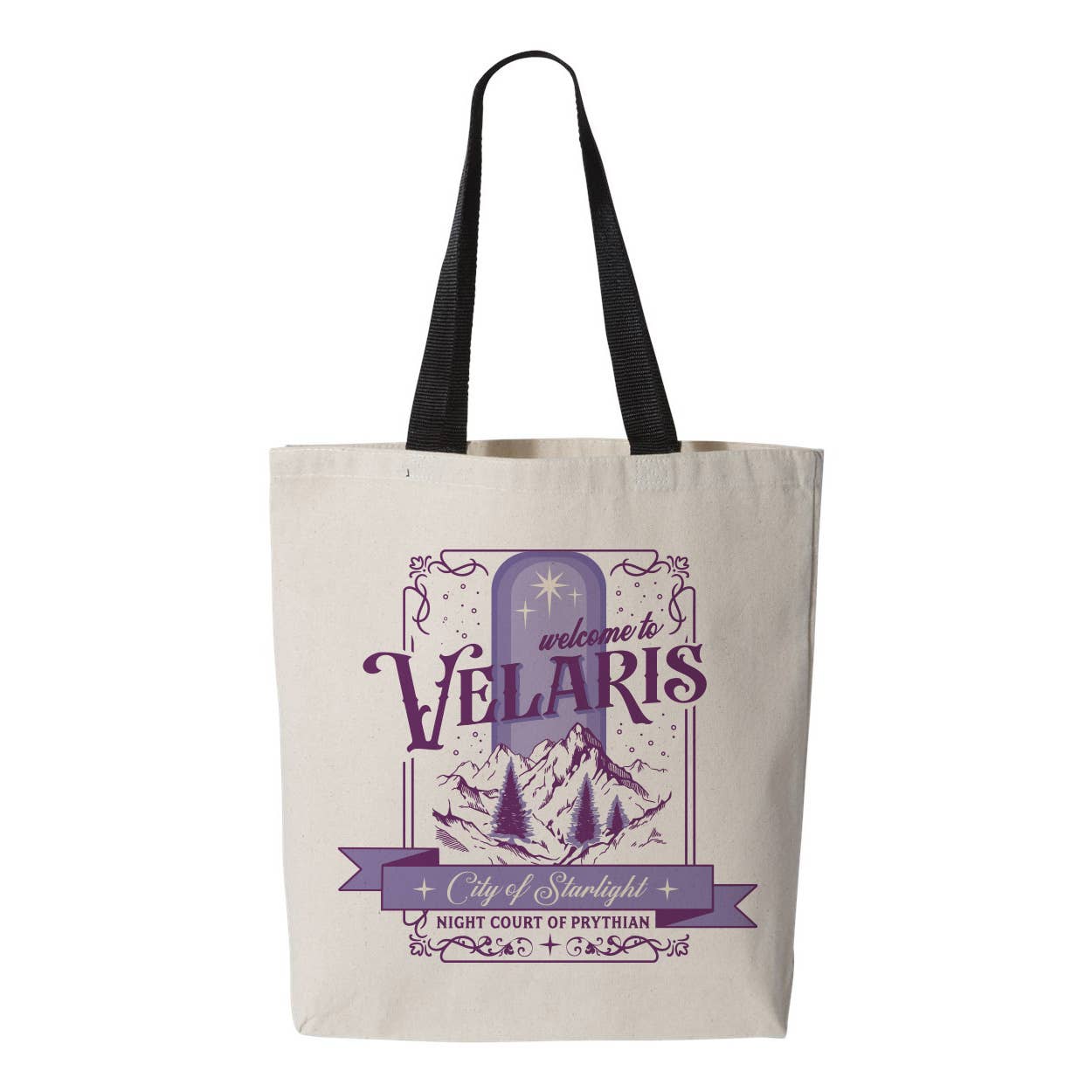 Velaris Destination Graphic Contrast Color Handle Tote Bag: Black