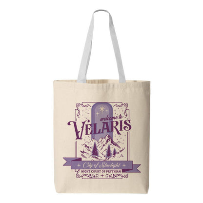 Velaris Destination Graphic Contrast Color Handle Tote Bag: Black