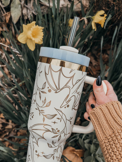Engraved Gold Dragons Bookish 40oz Tumbler: Black and Gold