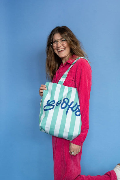 Books Blue Stripe Summer Reading Shopping Bookish Tote Bag