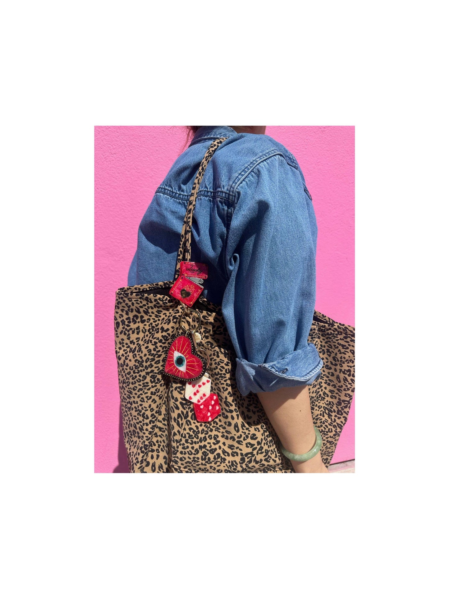 Hand-painted Lucky Dice Bag Charm + Keychain | Eco-Friendly: Pink