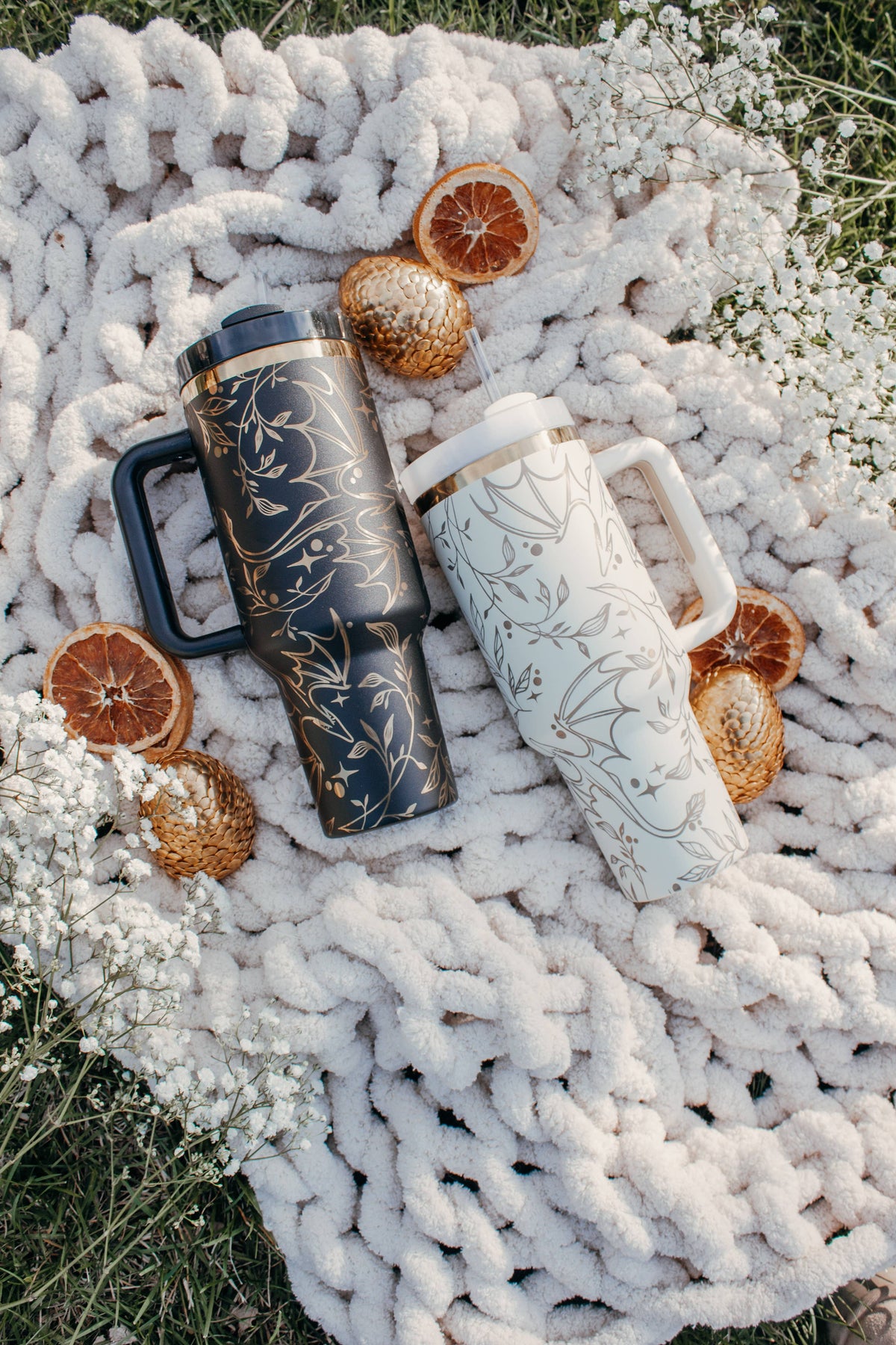 Engraved Gold Dragons Bookish 40oz Tumbler: White and Gold