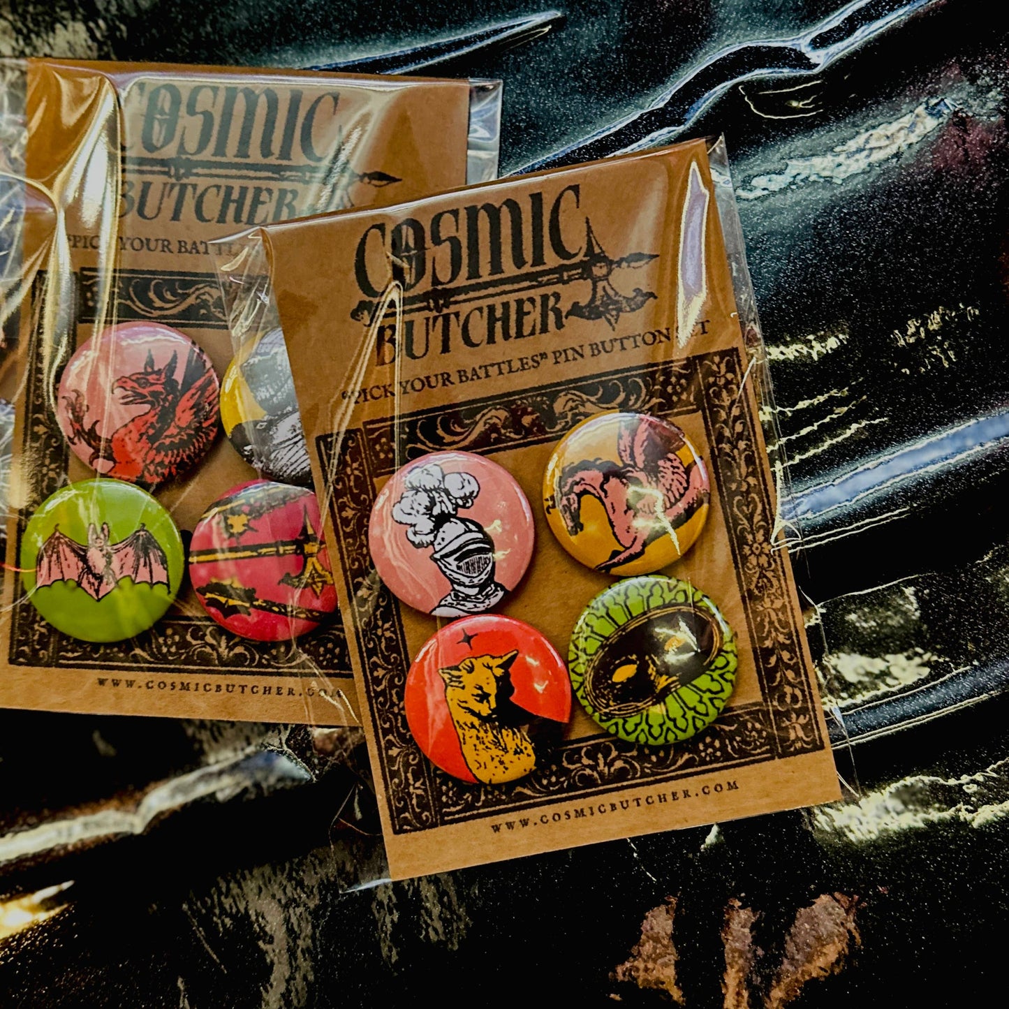 1.25” Pin Button Set | Medieval Knight Mythology Animals