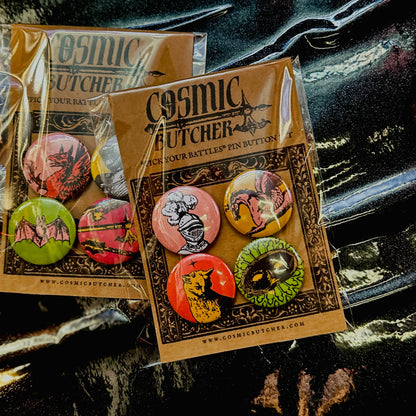 1.25” Pin Button Set | Medieval Knight Mythology Animals