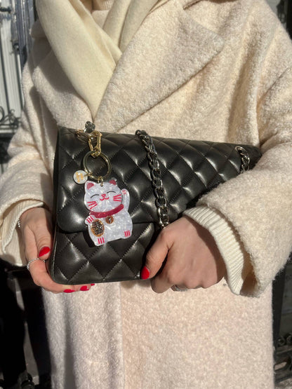 Hand-painted Lucky Cat Bag Charm & Keychain | Eco-Friendly