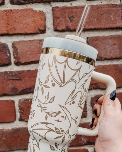 Engraved Gold Dragons Bookish 40oz Tumbler: White and Gold