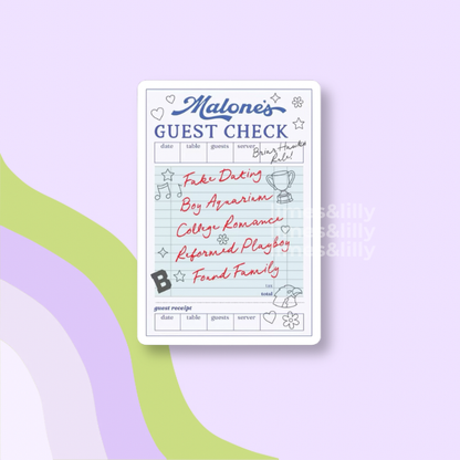 Malone’s Guest Check Off Campus Vinyl Sticker: Glossy
