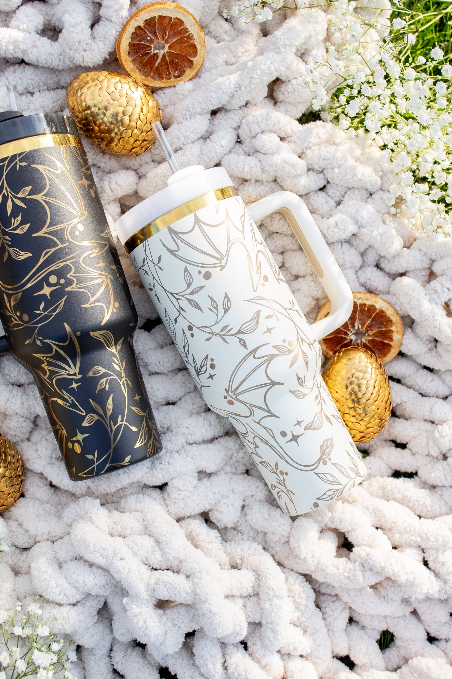 Engraved Gold Dragons Bookish 40oz Tumbler: Black and Gold