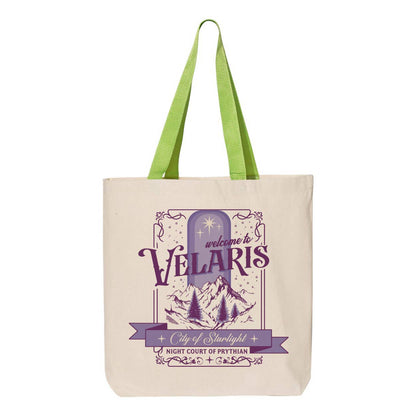 Velaris Destination Graphic Contrast Color Handle Tote Bag: Black