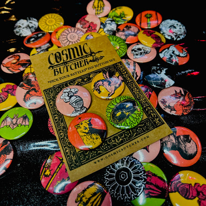 1.25” Pin Button Set | Medieval Knight Mythology Animals