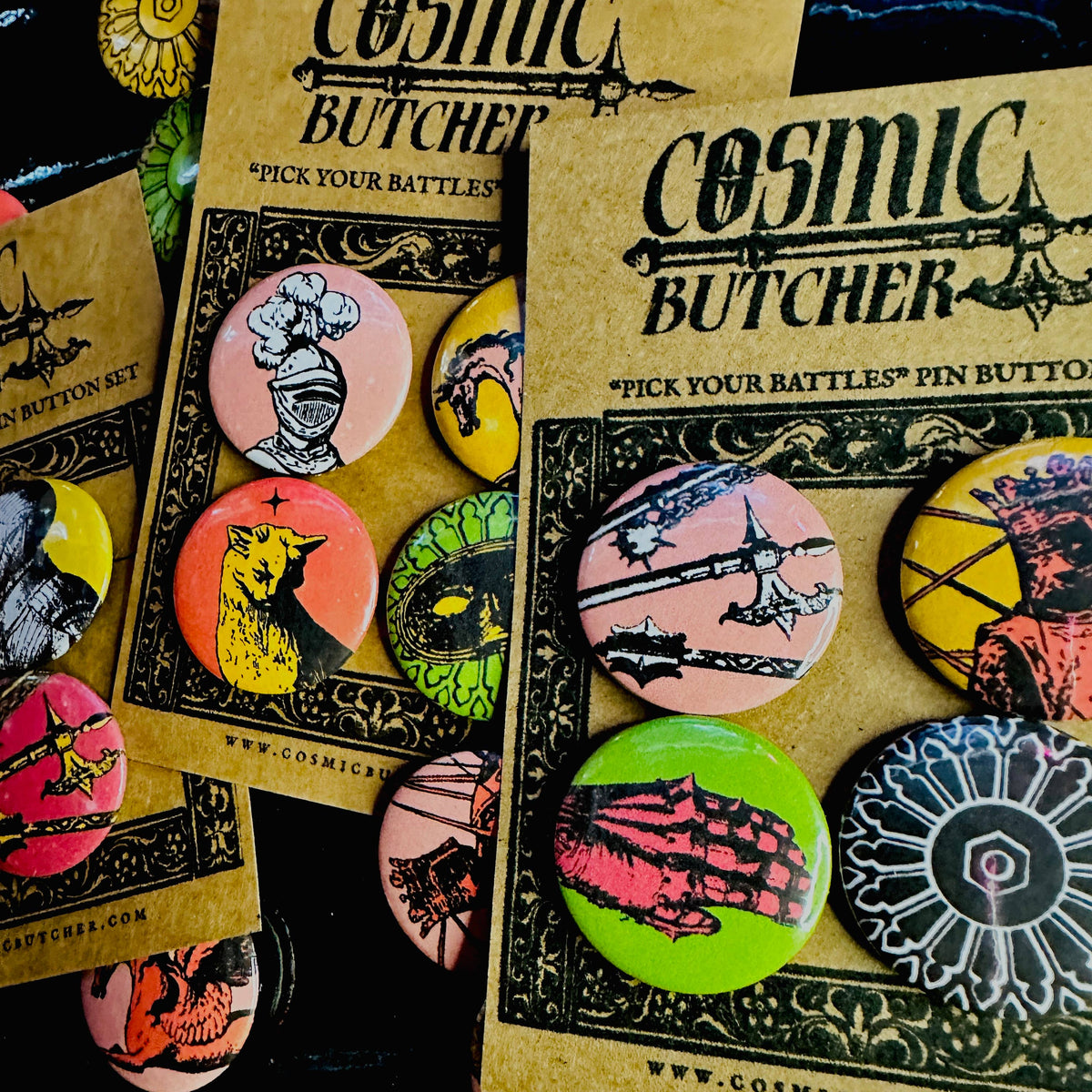 1.25” Pin Button Set | Medieval Knight Mythology Animals