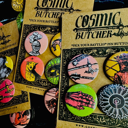 1.25” Pin Button Set | Medieval Knight Mythology Animals
