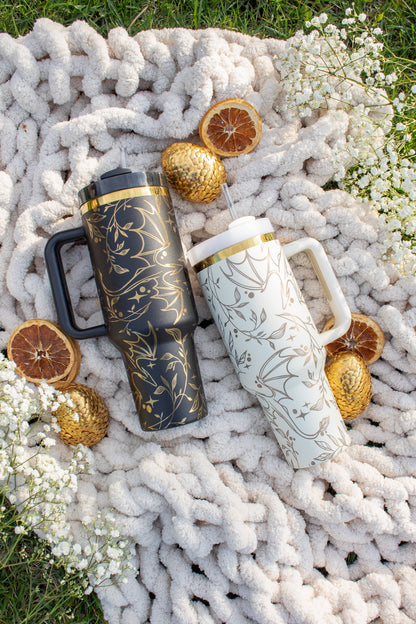 Engraved Gold Dragons Bookish 40oz Tumbler: Black and Gold