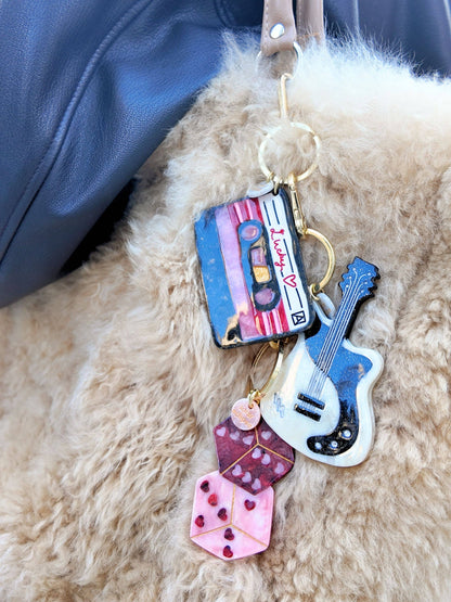 Hand-painted Lucky Dice Bag Charm + Keychain | Eco-Friendly: Pink