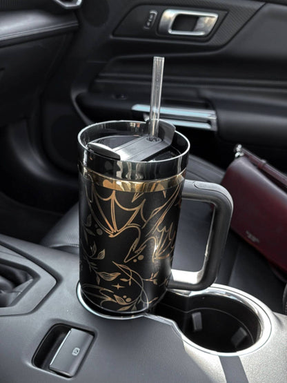 Engraved Gold Dragons Bookish 40oz Tumbler: Black and Gold