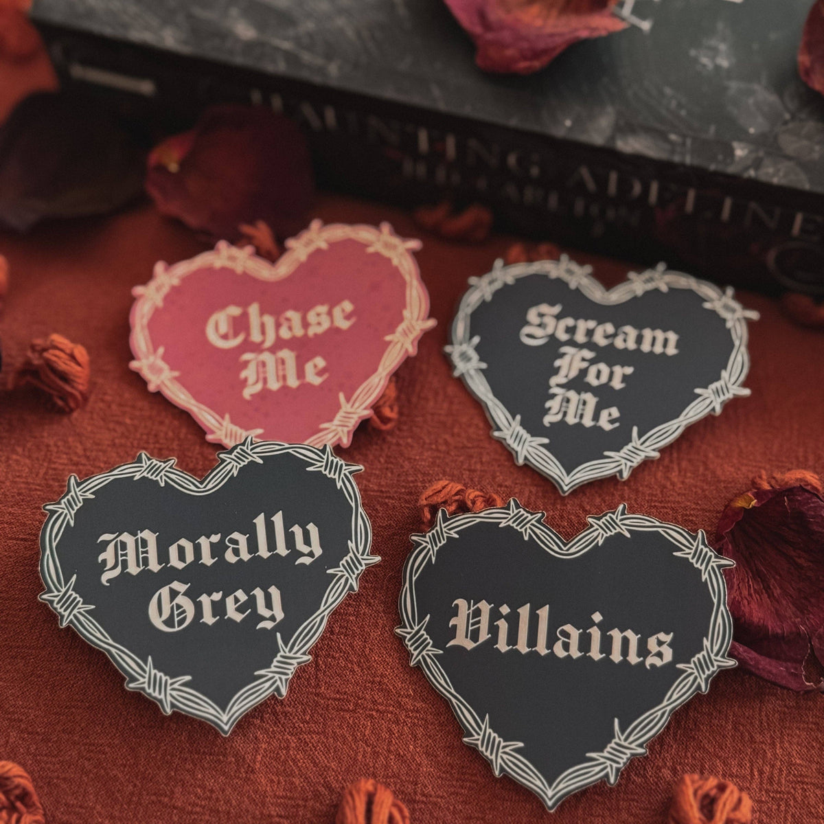 Dark Romance Barbwire Hearts Stickers: Black / Matte WITH laminate / Morally Grey