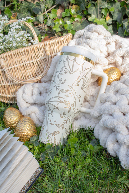 Engraved Gold Dragons Bookish 40oz Tumbler: White and Gold