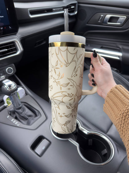 Engraved Gold Dragons Bookish 40oz Tumbler: Black and Gold