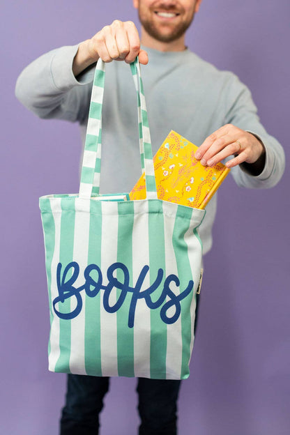 Books Blue Stripe Summer Reading Shopping Bookish Tote Bag
