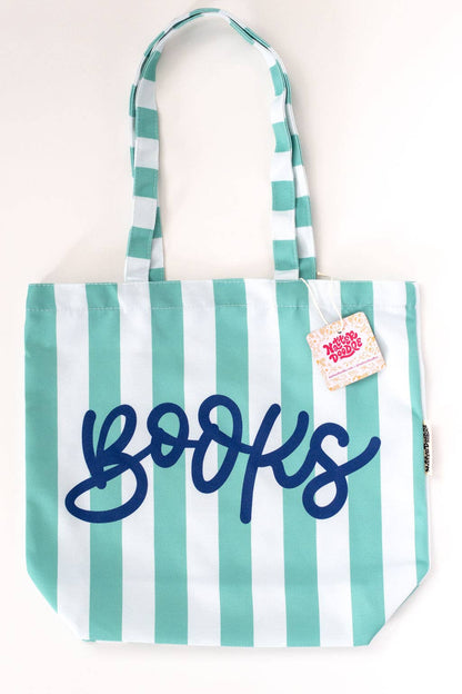 Books Blue Stripe Summer Reading Shopping Bookish Tote Bag