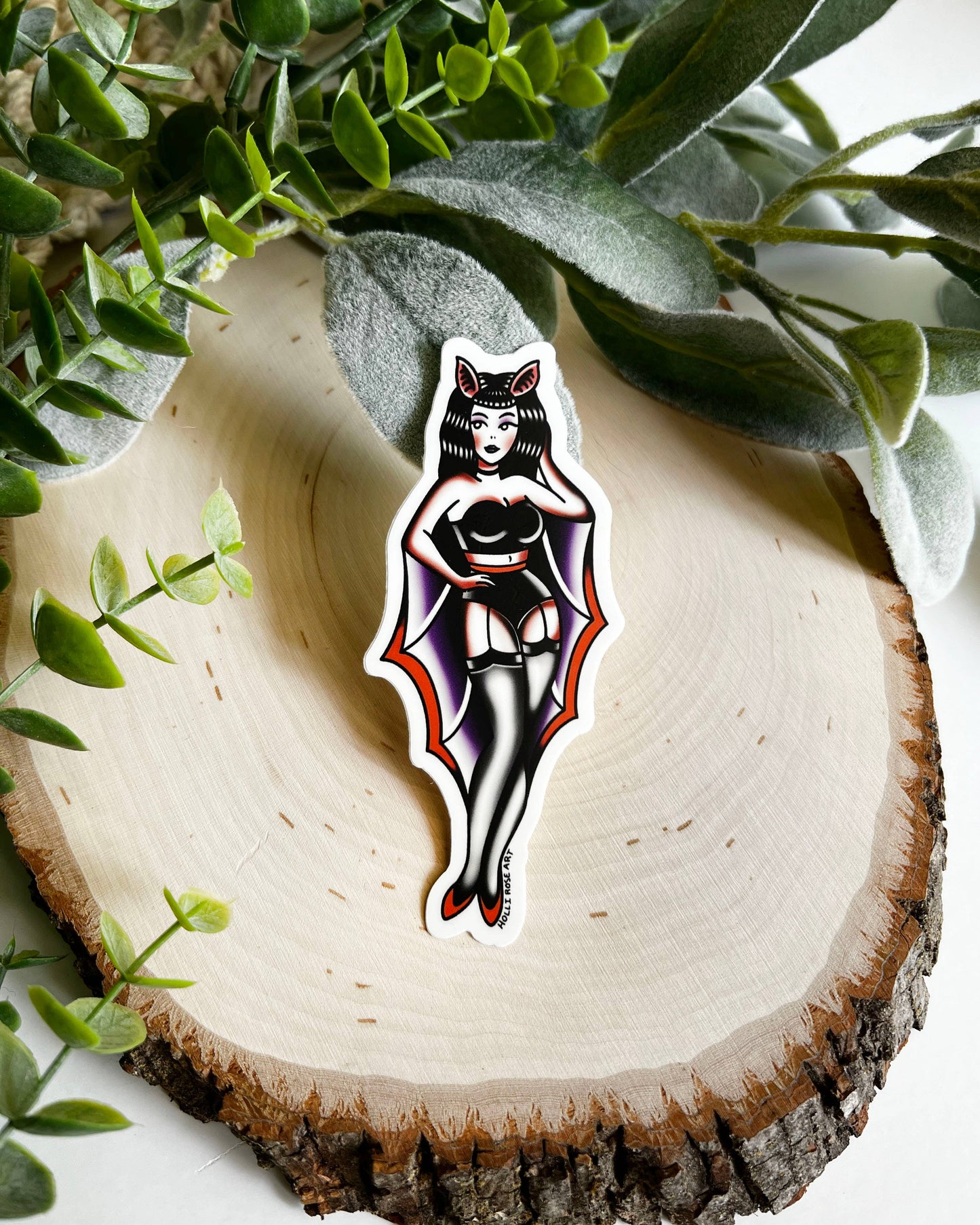Bat Girl Pinup American Traditional Tattoo Sticker