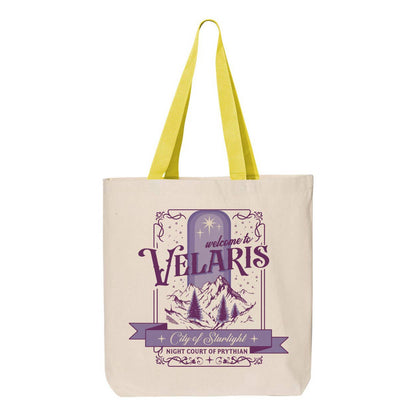 Velaris Destination Graphic Contrast Color Handle Tote Bag: Black