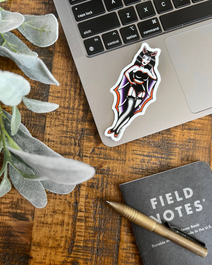 Bat Girl Pinup American Traditional Tattoo Sticker