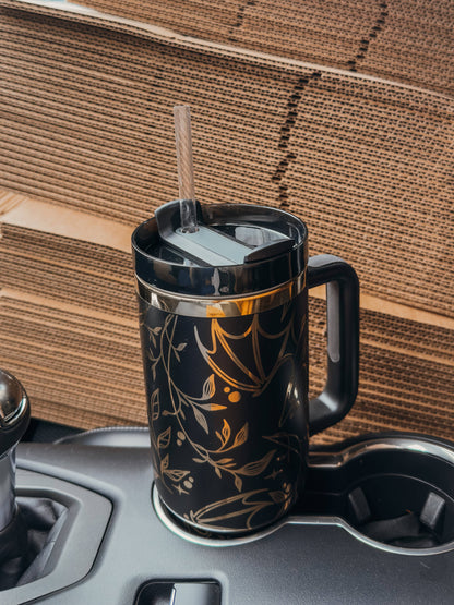 Engraved Gold Dragons Bookish 40oz Tumbler: Black and Gold