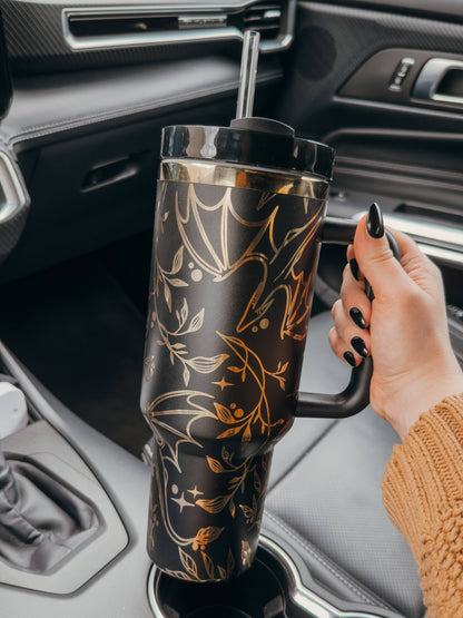 Engraved Gold Dragons Bookish 40oz Tumbler: White and Gold