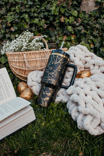 Engraved Gold Dragons Bookish 40oz Tumbler: White and Gold