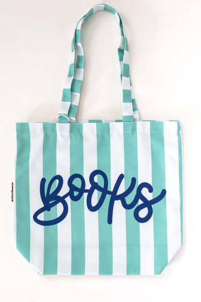 Books Blue Stripe Summer Reading Shopping Bookish Tote Bag