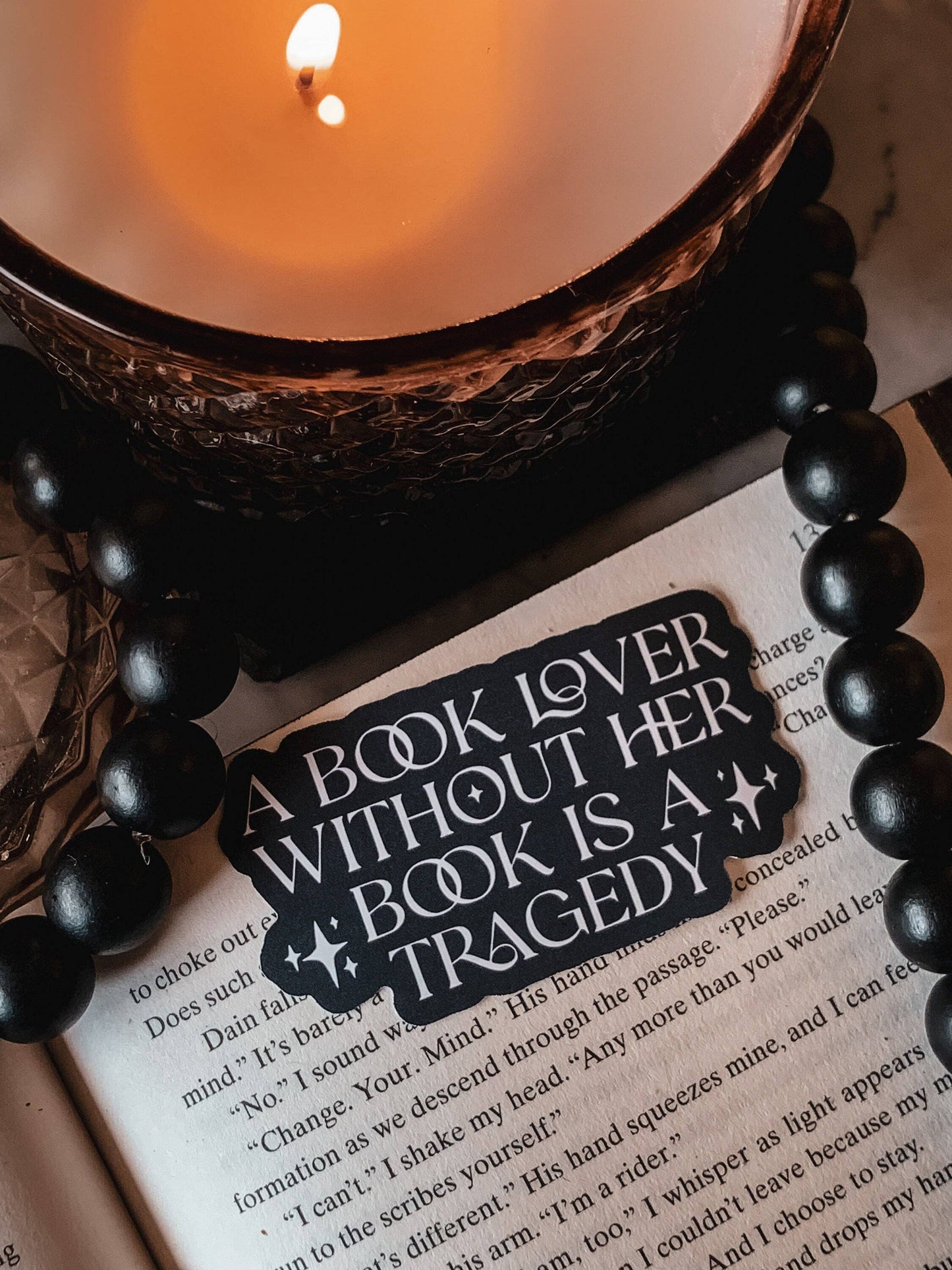 Book Lover Tragedy Sticker: Black w/White text / Matte WITH laminate