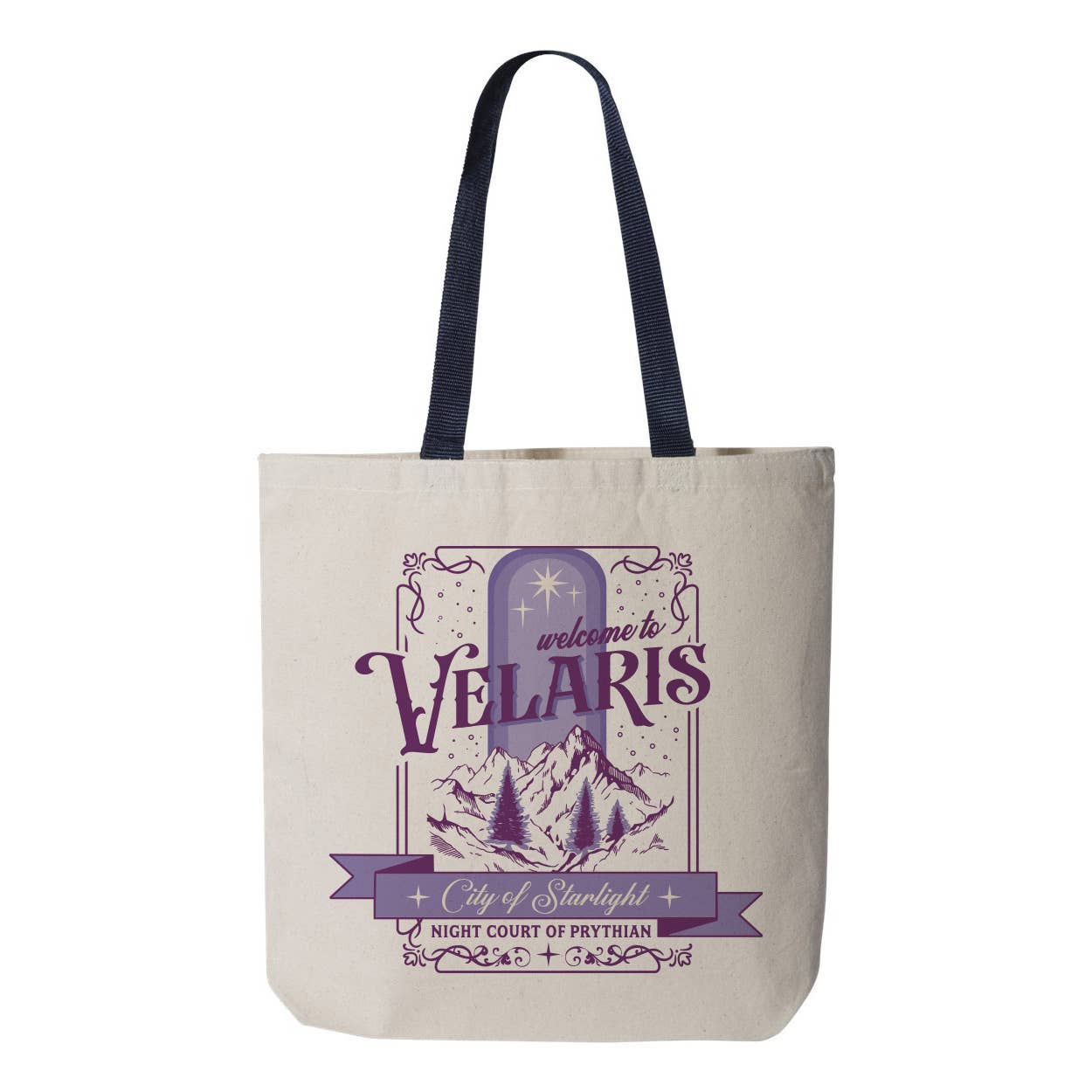 Velaris Destination Graphic Contrast Color Handle Tote Bag: Black