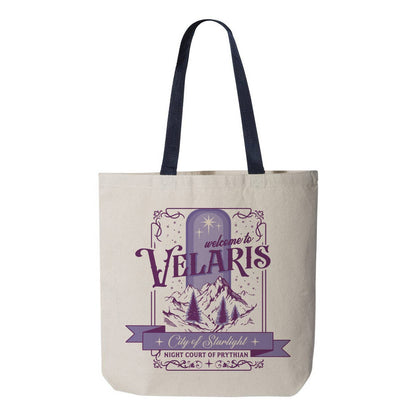 Velaris Destination Graphic Contrast Color Handle Tote Bag: Black