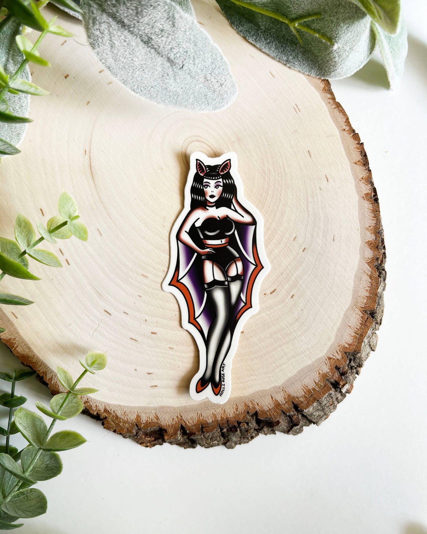 Bat Girl Pinup American Traditional Tattoo Sticker
