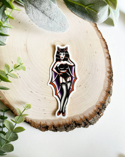 Bat Girl Pinup American Traditional Tattoo Sticker