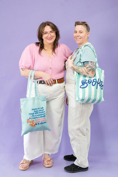 Books Blue Stripe Summer Reading Shopping Bookish Tote Bag