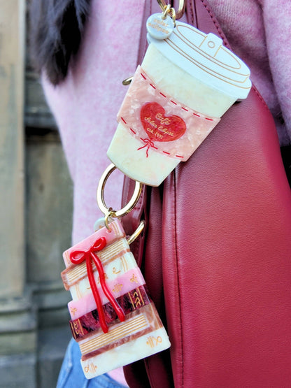 Hand-painted Bow Bookstack Bag Charm + Keychain