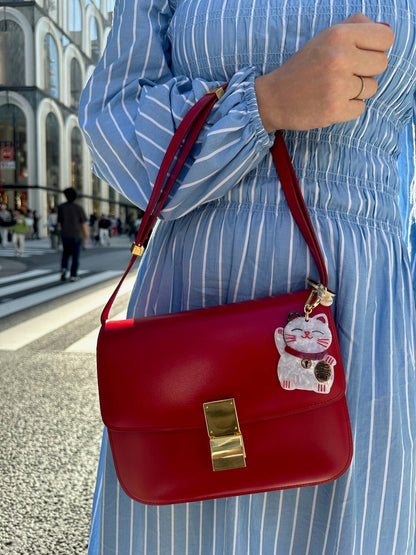 Hand-painted Lucky Cat Bag Charm & Keychain | Eco-Friendly
