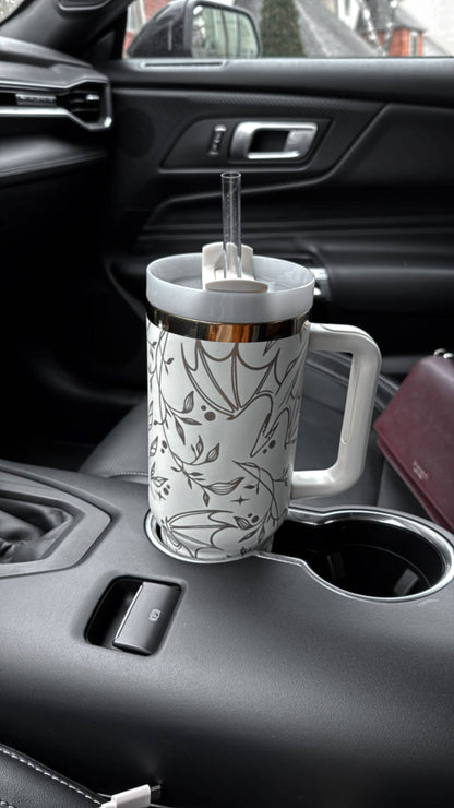 Engraved Gold Dragons Bookish 40oz Tumbler: White and Gold