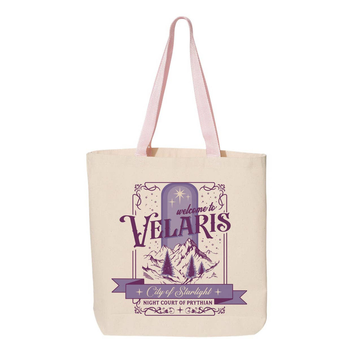 Velaris Destination Graphic Contrast Color Handle Tote Bag: Black
