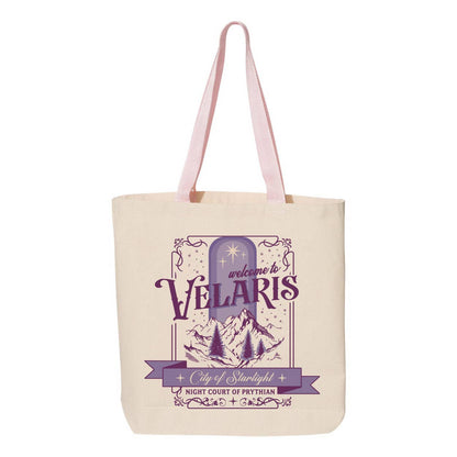 Velaris Destination Graphic Contrast Color Handle Tote Bag: Black
