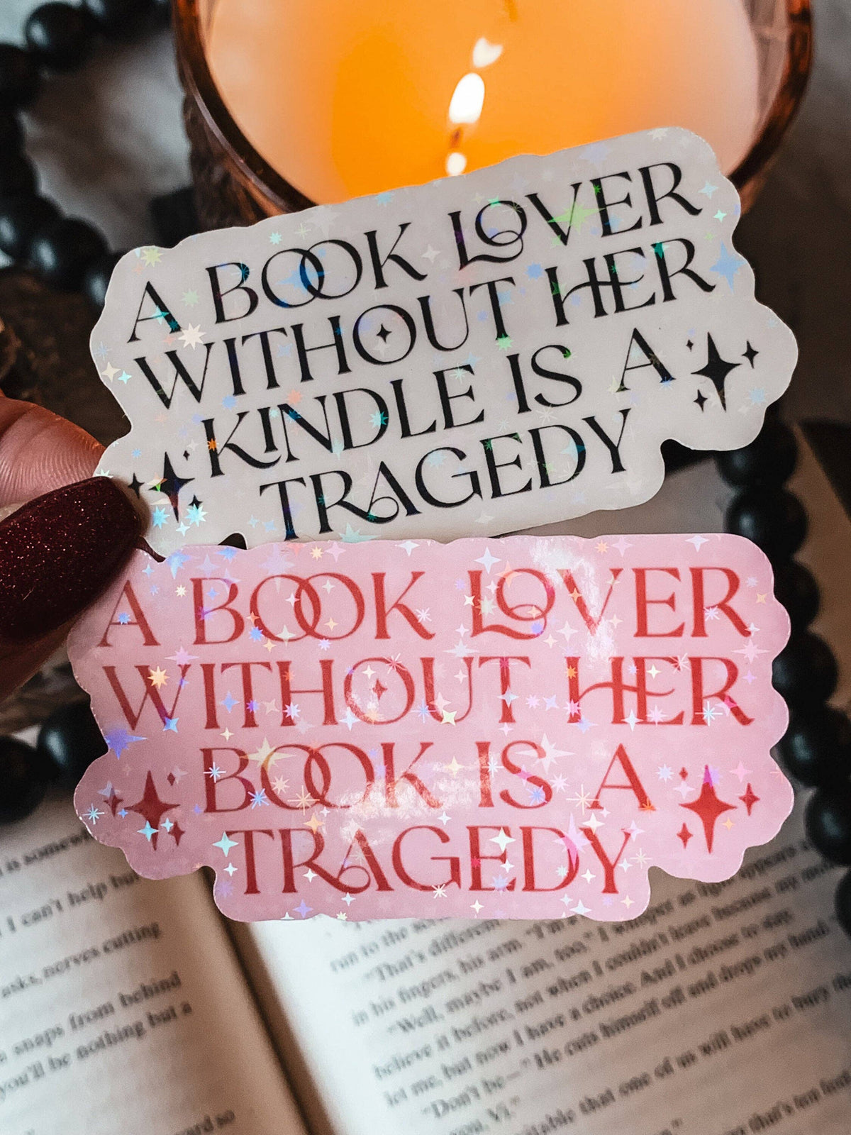 Book Lover Tragedy Sticker: Black w/White text / Matte WITH laminate
