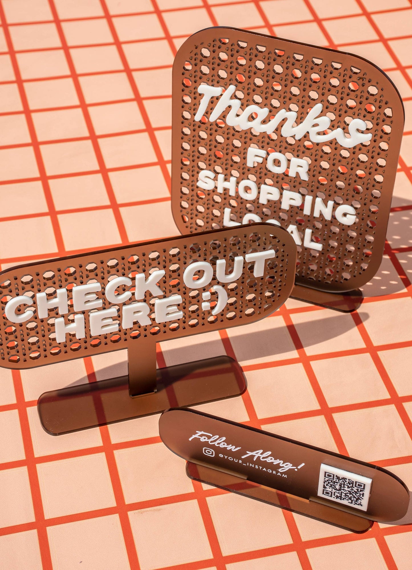 CUSTOM - Follow Along  -  Retail Sign - Instagram QR code: Terracotta / Cream
